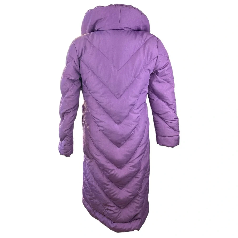 Vintage Saks Fifth Avenue Purple Long Puffer Coat Down Feather Women’s Large - Picture 13 of 16